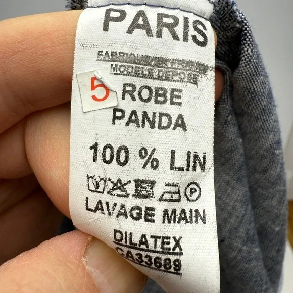 EVA TRALALA Paris 100% Linen A-Line Pockets Blue Panda Dress Sz 5 L/XL - Picture 7 of 7